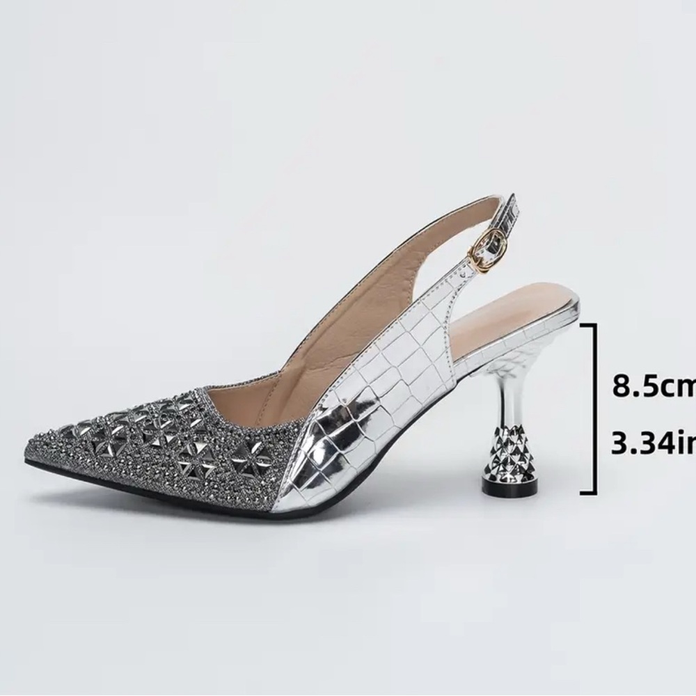 Glamorous Silver Slingback Heels - Picture 6 of 6